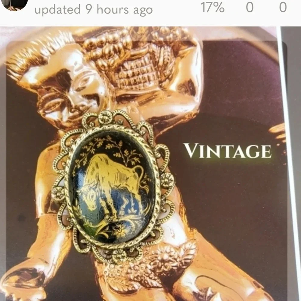 Vintage Transfer Spanish bull‎ pendant brooch